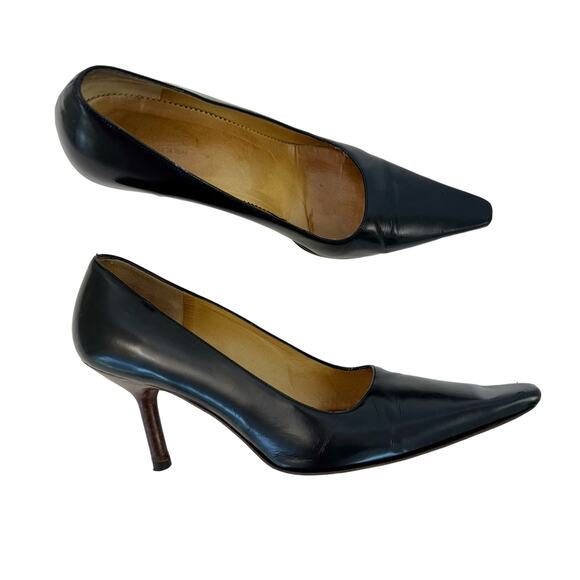 Gucci Leather Pointed Toe Pumps Heels Classic Black/Brown Size 9.5B - Picture 1 of 14